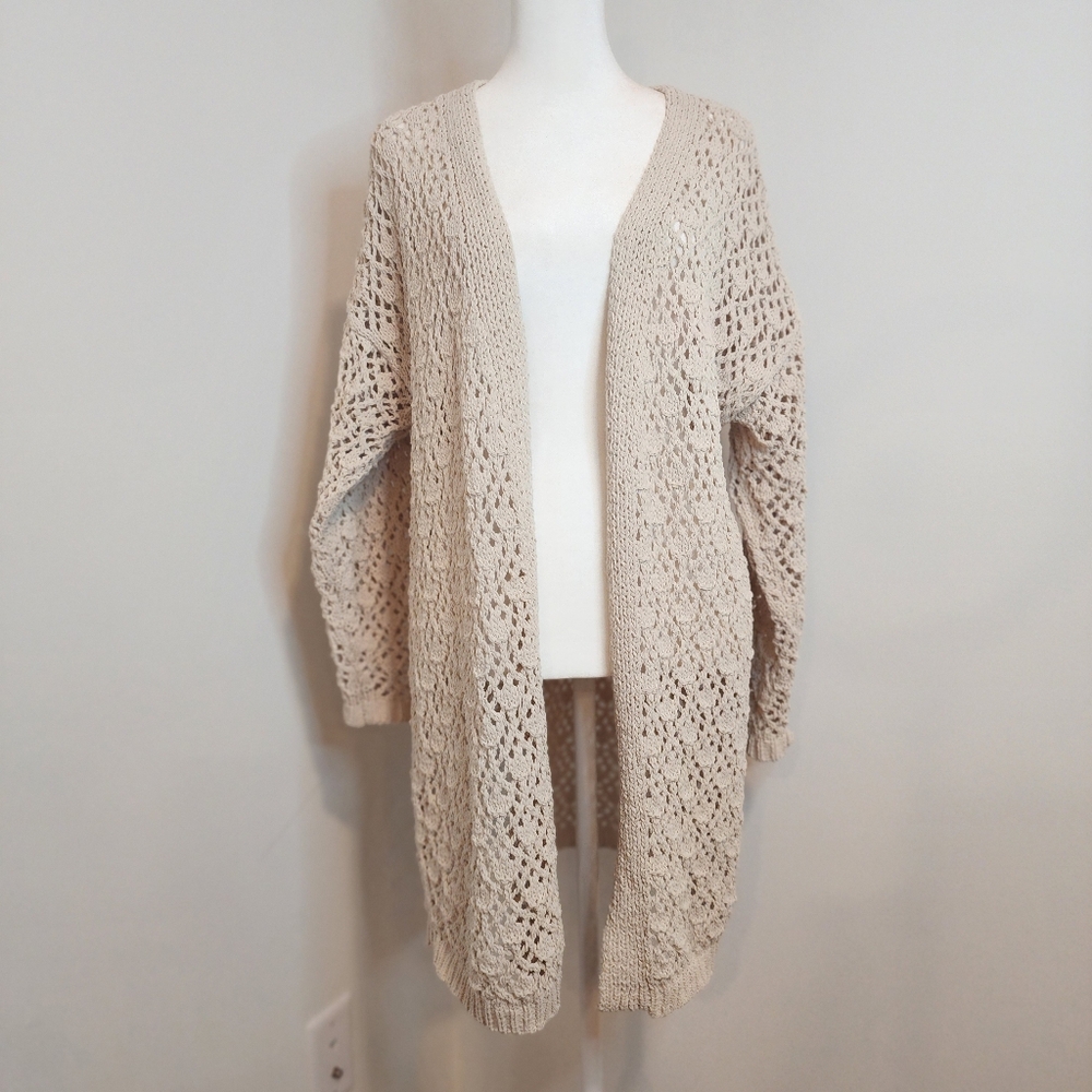 Moon and Maison Womens Medium Open Knit Beige Cardigan